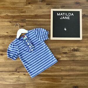 Matilda Jane Character Counts Charmer Knit Short Sleeve Blue Stripe Ruffle Top 4